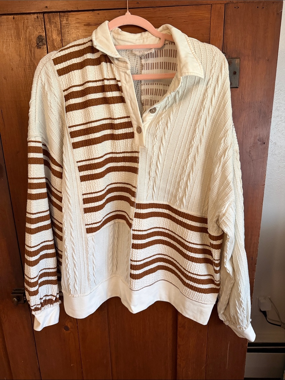 Fantastic Fawn Cream and Brown Striped Crewneck Sweater